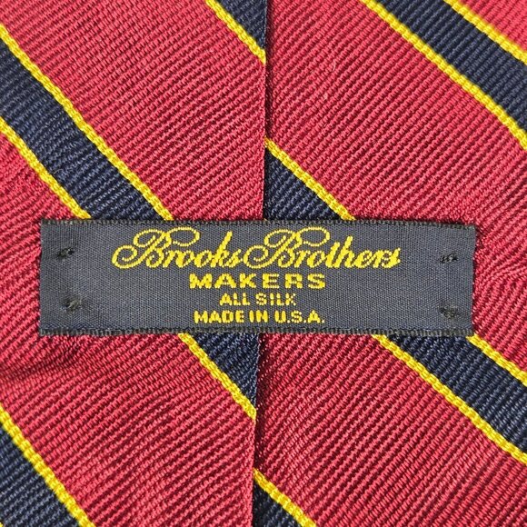 Brooks Brothers Makers 100% Silk Men's Tie Red Blue Gold Diagonal Stripes - Picture 4 of 5